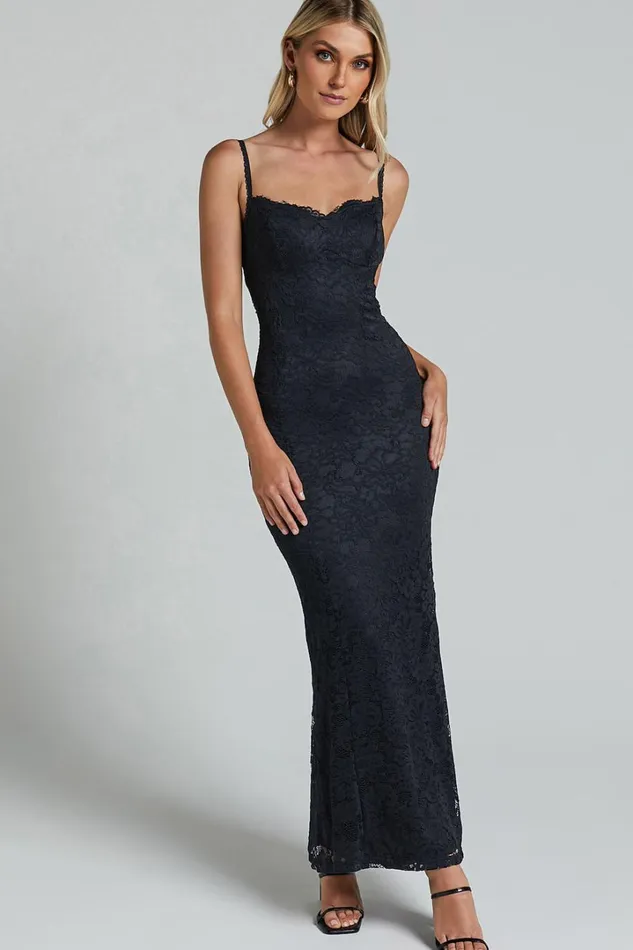 Westina Midi Dress 8211 Sweetheart Sleeveless Lace Floral Detail Dress In Black Women Showpo Dresses