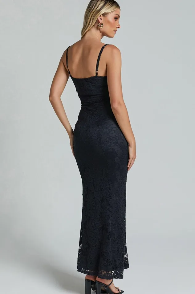 Westina Midi Dress 8211 Sweetheart Sleeveless Lace Floral Detail Dress In Black Women Showpo Dresses