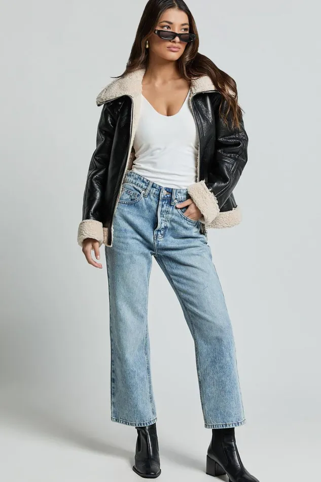 Willa Jacket 8211 Faux Leather Shearling Aviator Jacket In Black Women Showpo Jackets and Coats