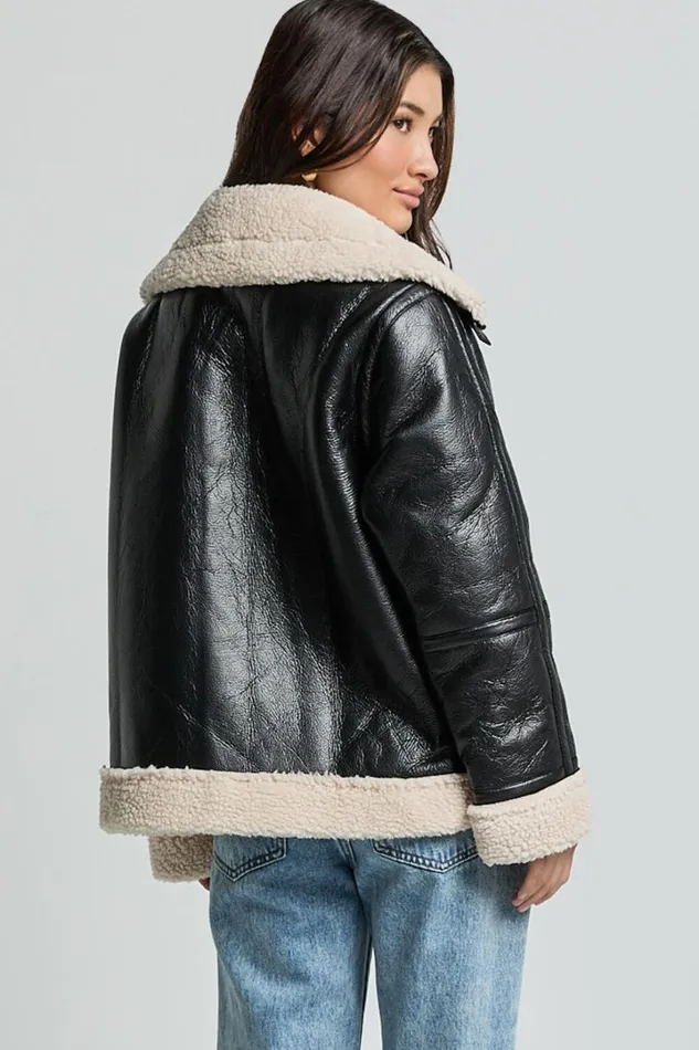 Willa Jacket 8211 Faux Leather Shearling Aviator Jacket In Black Women Showpo Jackets and Coats