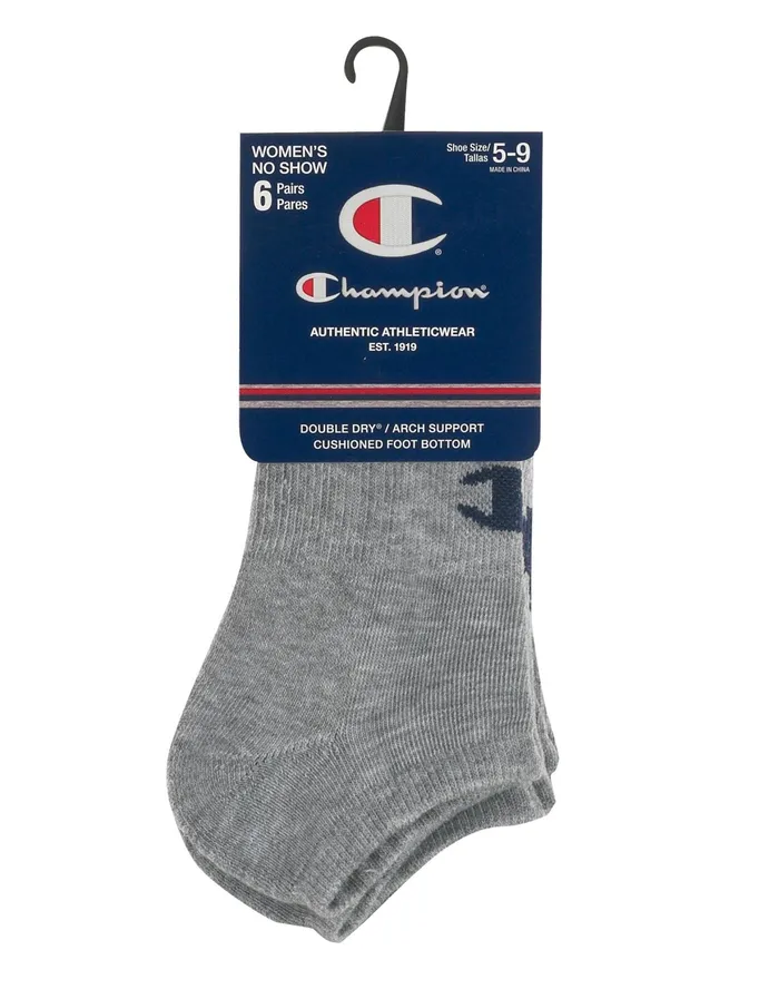 Women039S Solid No Show Socks 6Pairs Grey Heather Women Champion Socks