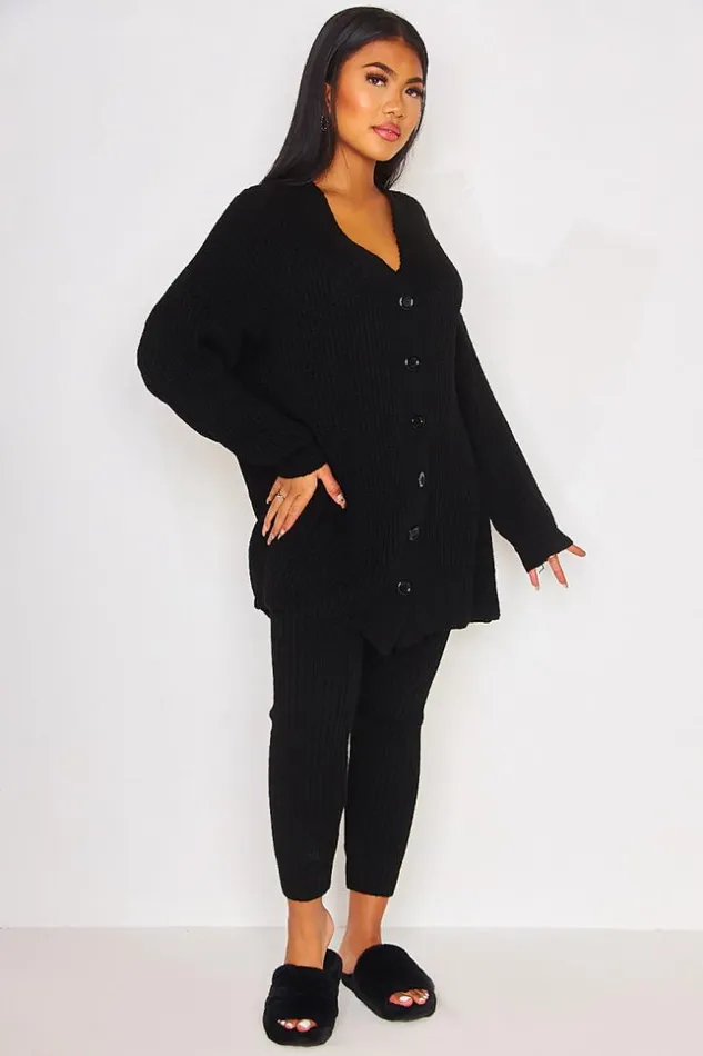 Women 2 Piece CoOrd Set Knitted Cardigan Trousers In Black Black Brentiny Paris Cardigans