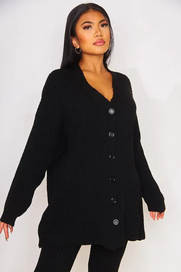 Women 2 Piece CoOrd Set Knitted Cardigan Trousers In Black Black Brentiny Paris Cardigans