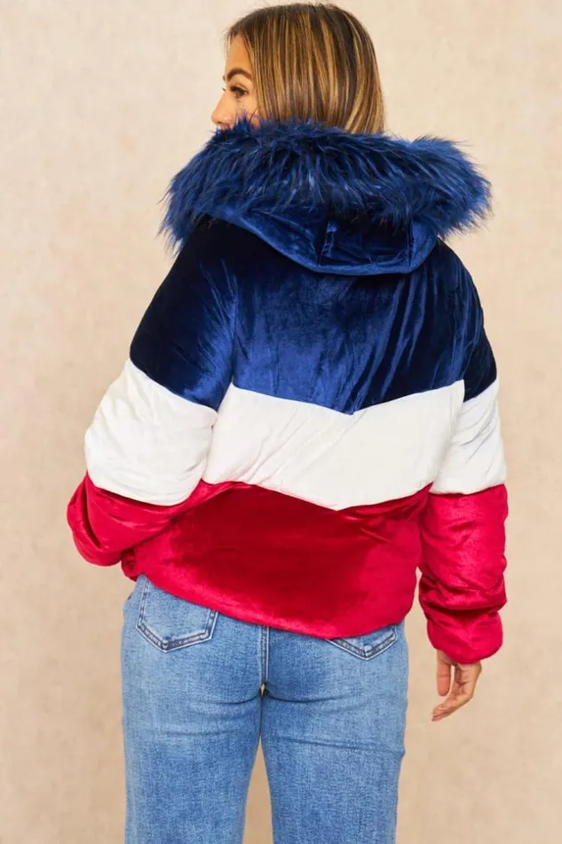 Women 3 Colour Velvet Puffer Jacket Blue Brentiny Paris Parkas And Down Jackets