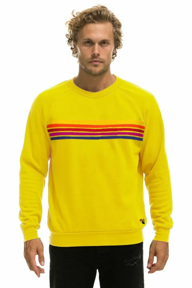 Women 5 STRIPE CREW SWEATSHIRT 8211 LEMON YELLOW PURPLE Aviator Nation UnisexCrewSweatshirt Women 5 STRIPE CREW SWEATSHIRT 8211 LEMON YELLOW PURPLE Aviator Nation UnisexCrewSweatshirt