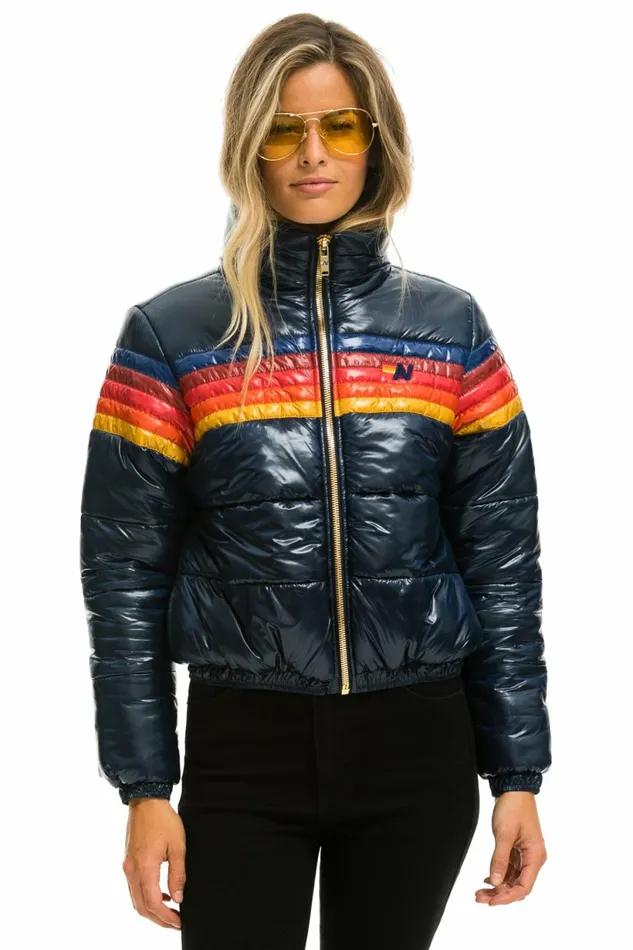 Women 5 STRIPE LUXE APRES PUFFER JACKET 8211 GLOSSY NAVY Aviator Nation Outerwear