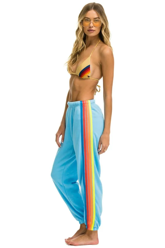 Women 5 STRIPE SWEATPANTS 8211 SKY NEON RAINBOW Aviator Nation Sweatpants