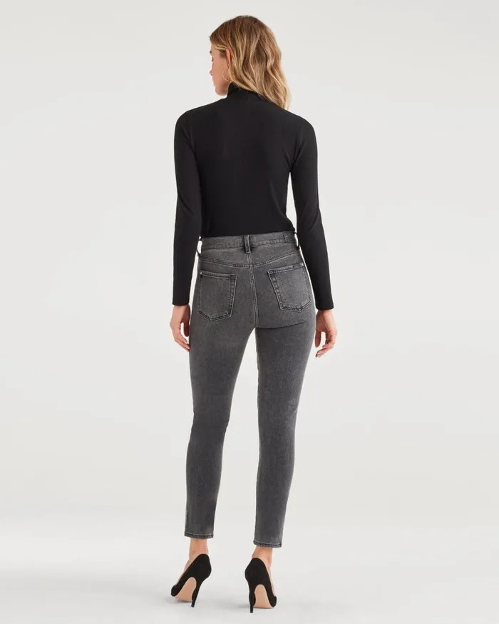 Women 7 For All Mankind Ankle High Waist Ankle Skinny With Metallic Glitter Tux Stripe In Washed Black