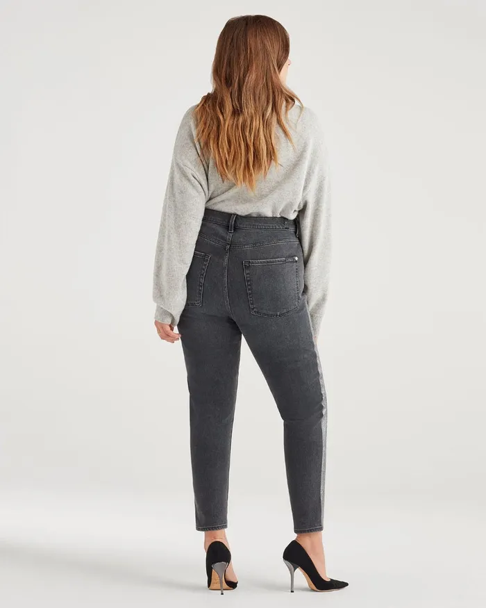 Women 7 For All Mankind Ankle High Waist Ankle Skinny With Metallic Glitter Tux Stripe In Washed Black