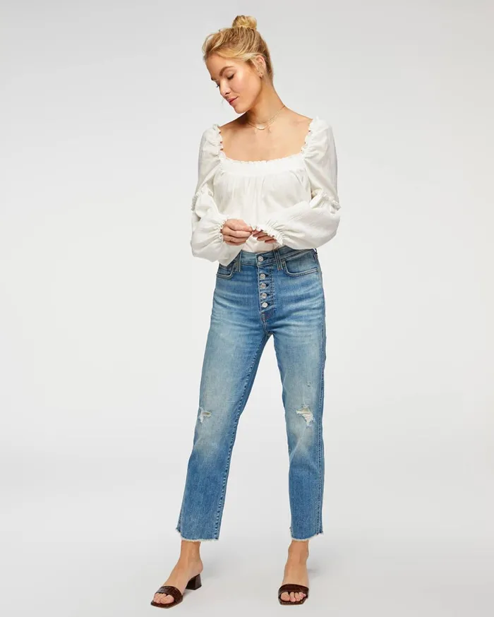 Women 7 For All Mankind Cropped High Waist Cropped Straight With Frayed Hem