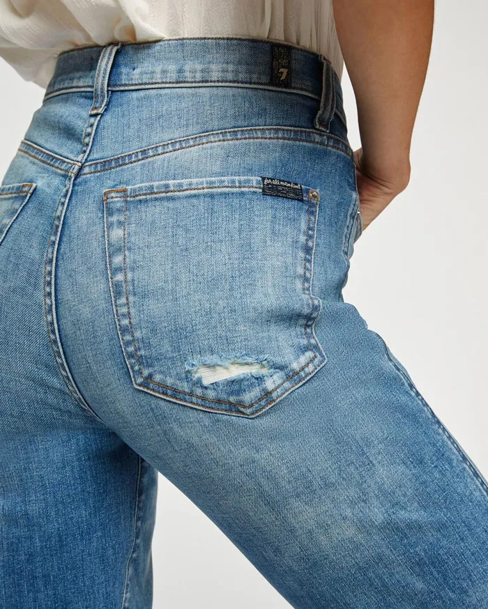 Women 7 For All Mankind Cropped High Waist Cropped Straight With Frayed Hem