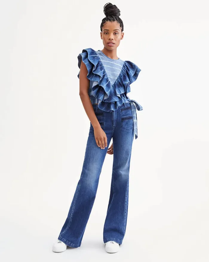 Women 7 For All Mankind Full Length Georgia With Pleated Pocket In Dark Winona