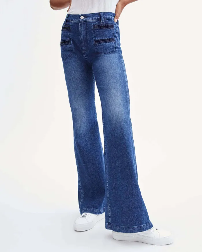 Women 7 For All Mankind Full Length Georgia With Pleated Pocket In Dark Winona