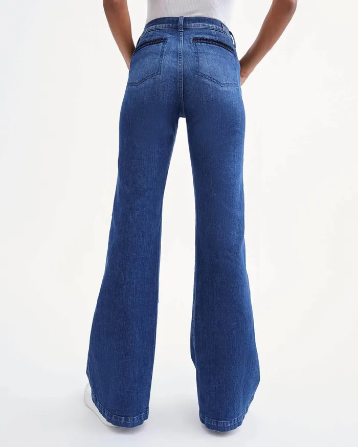 Women 7 For All Mankind Full Length Georgia With Pleated Pocket In Dark Winona