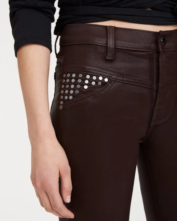Women 7 For All Mankind Mid Rise The Skinny With Corset Seam Pockets 038 Studs In Coated Black
