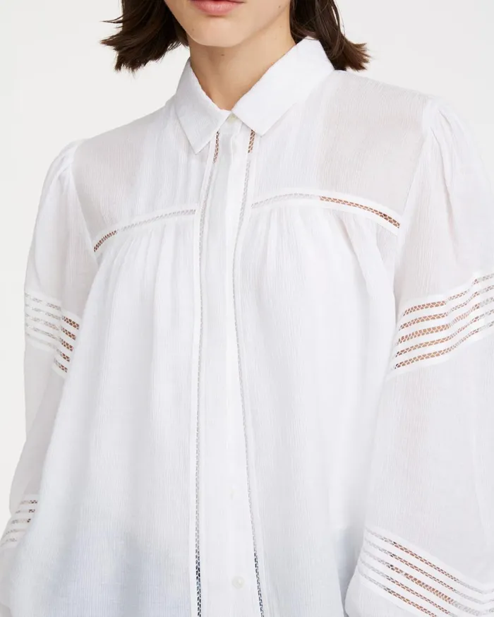 Women 7 For All Mankind Tops Collar Shirt With Trim Inserts In White