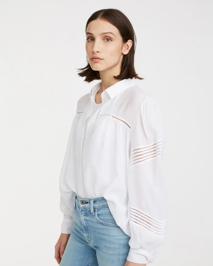 Women 7 For All Mankind Tops Collar Shirt With Trim Inserts In White