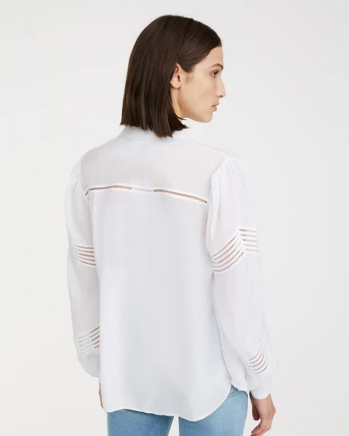 Women 7 For All Mankind Tops Collar Shirt With Trim Inserts In White