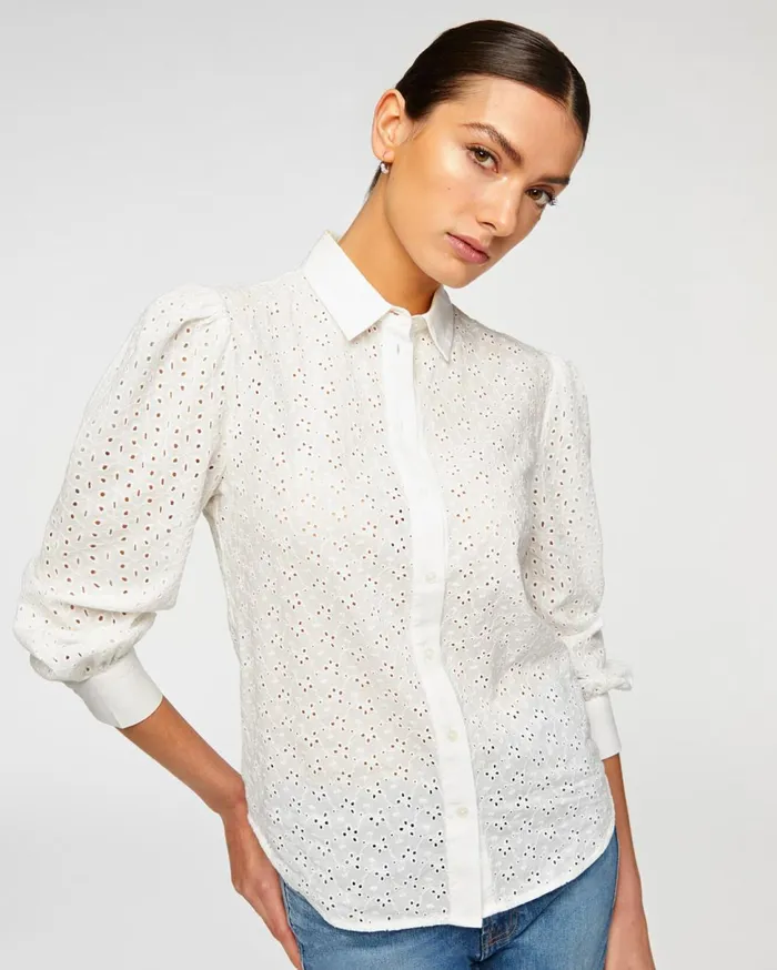 Women 7 For All Mankind Tops Puff Sleeve Eyelet Shirt In White