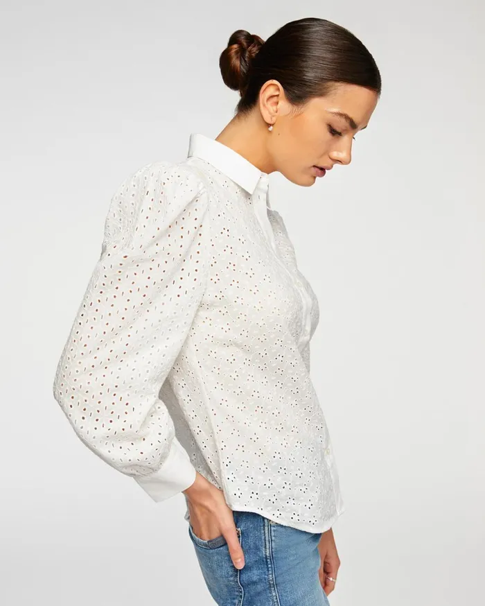 Women 7 For All Mankind Tops Puff Sleeve Eyelet Shirt In White