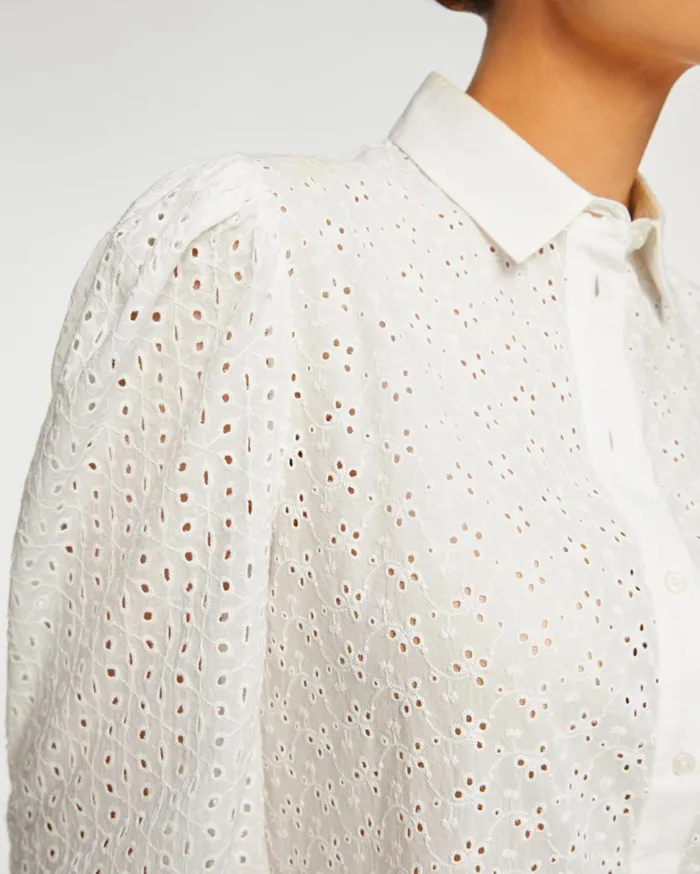 Women 7 For All Mankind Tops Puff Sleeve Eyelet Shirt In White