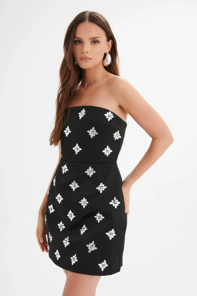 Women ALine Dresses Lavish Alice ANNABELLE Embellished Satin Mini Dress In Black Black