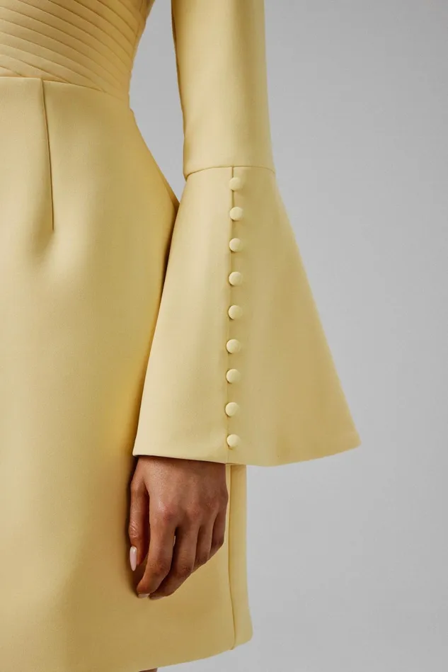 Women ALine Dresses Lavish Alice LARA Fluted Sleeve Micro Shell Button Mini Dress In Yellow Yellow