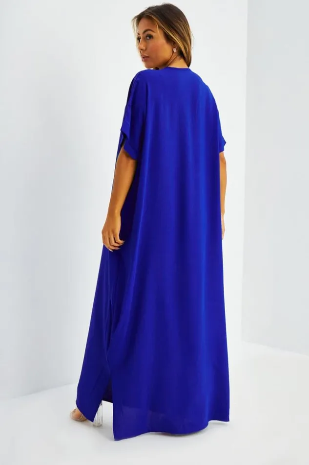 Women Abaya Bleue Broderies Dores Blue Brentiny Paris Collection Ramadan