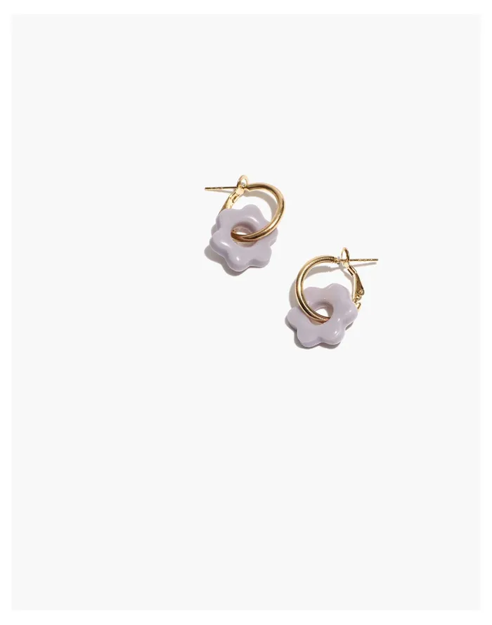Women Abcrete and Co Mini Daisy Charm Huggie Hoop Earrings Periwinkle Madewell Earrings