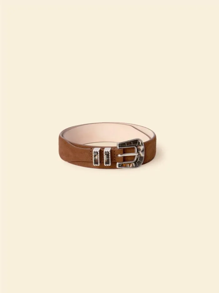 Women Accessories Xirena Silver Ostrich Brown Suede Tortoise Belt