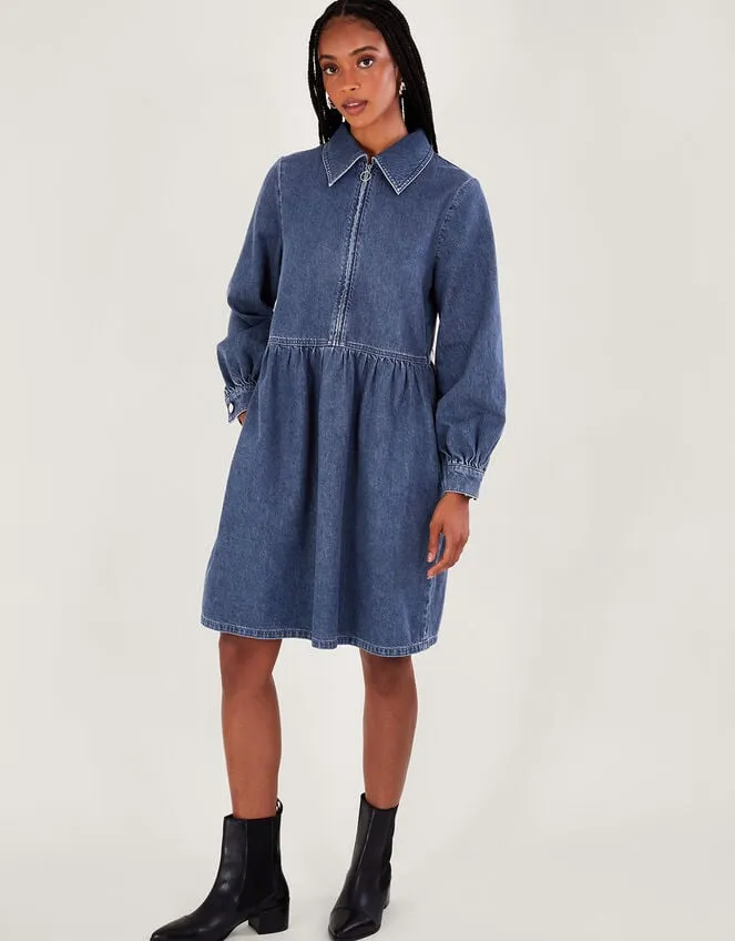 Women Alana Shirt Zip Denim Dress Blue Monsoon Casualwear