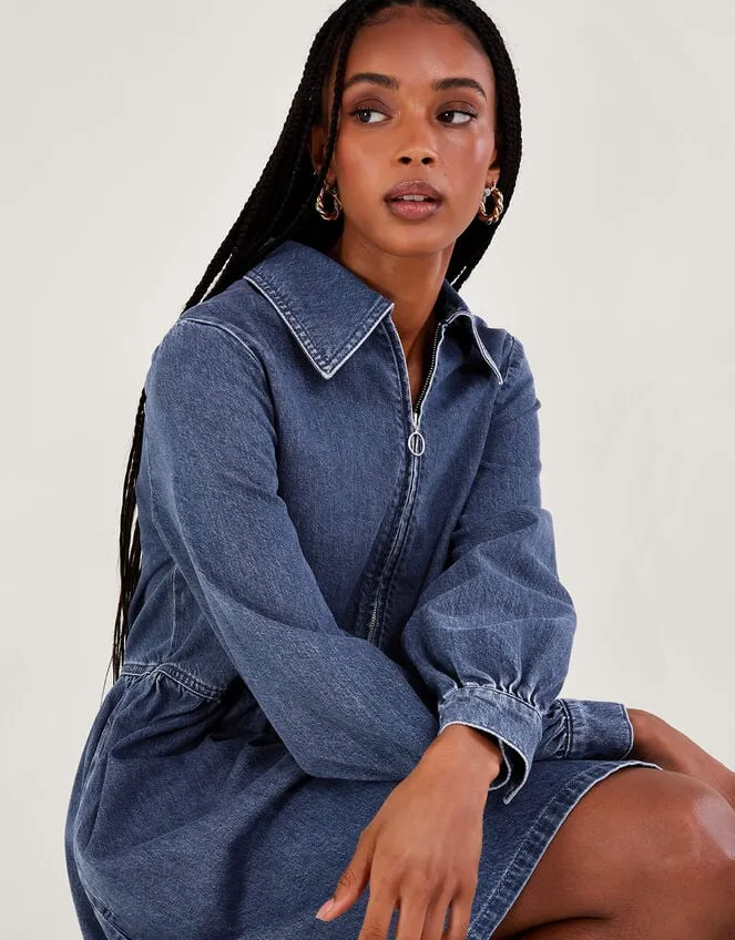 Women Alana Shirt Zip Denim Dress Blue Monsoon Casualwear