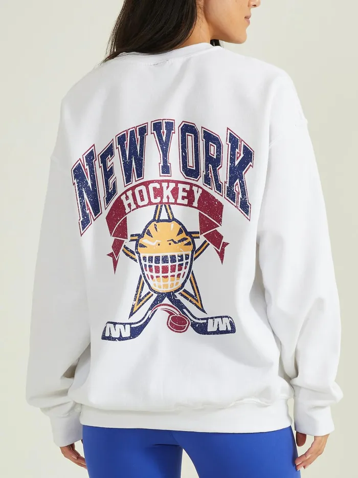 Women Altar039d State Activewear New York Hockey Graphic Sweatshirt White