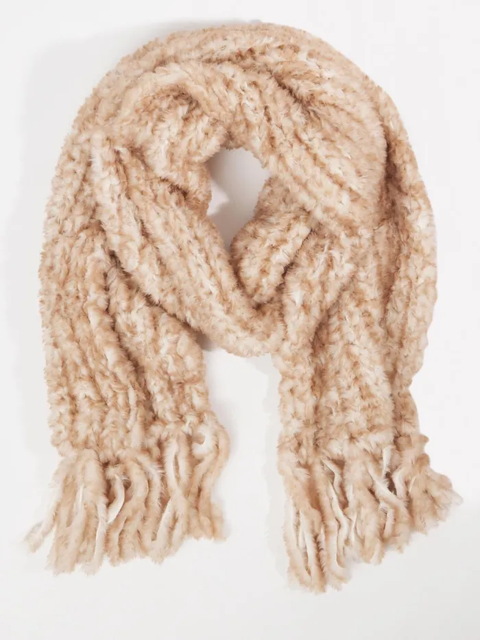 Women Altar039d State Bandanas Scarves TwoTone Large Fur Knitted Scarf Natural