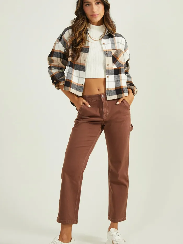 Women Altar039d State Blouses Demi Cropped Flannel Top Blackbrown