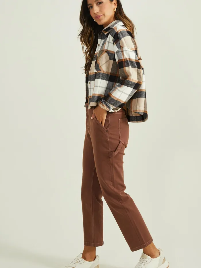 Women Altar039d State Blouses Demi Cropped Flannel Top Blackbrown