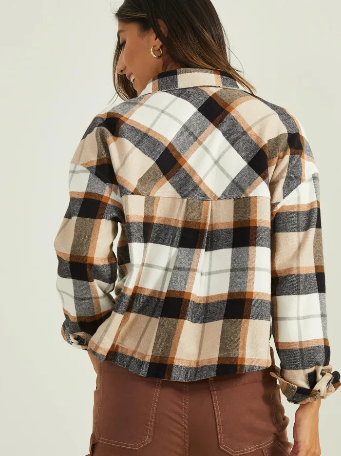 Women Altar039d State Blouses Demi Cropped Flannel Top Blackbrown