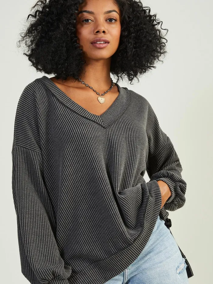 Women Altar039d State Blouses Fallon Ribbed Tunic Top Charcoal