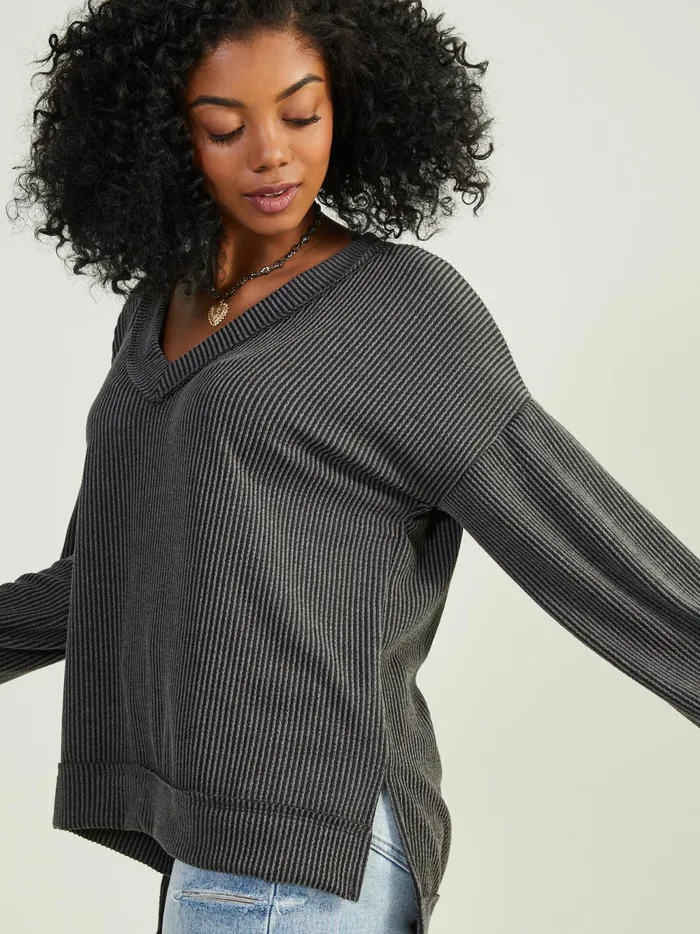 Women Altar039d State Blouses Fallon Ribbed Tunic Top Charcoal