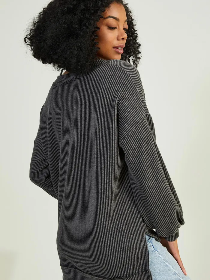 Women Altar039d State Blouses Fallon Ribbed Tunic Top Charcoal