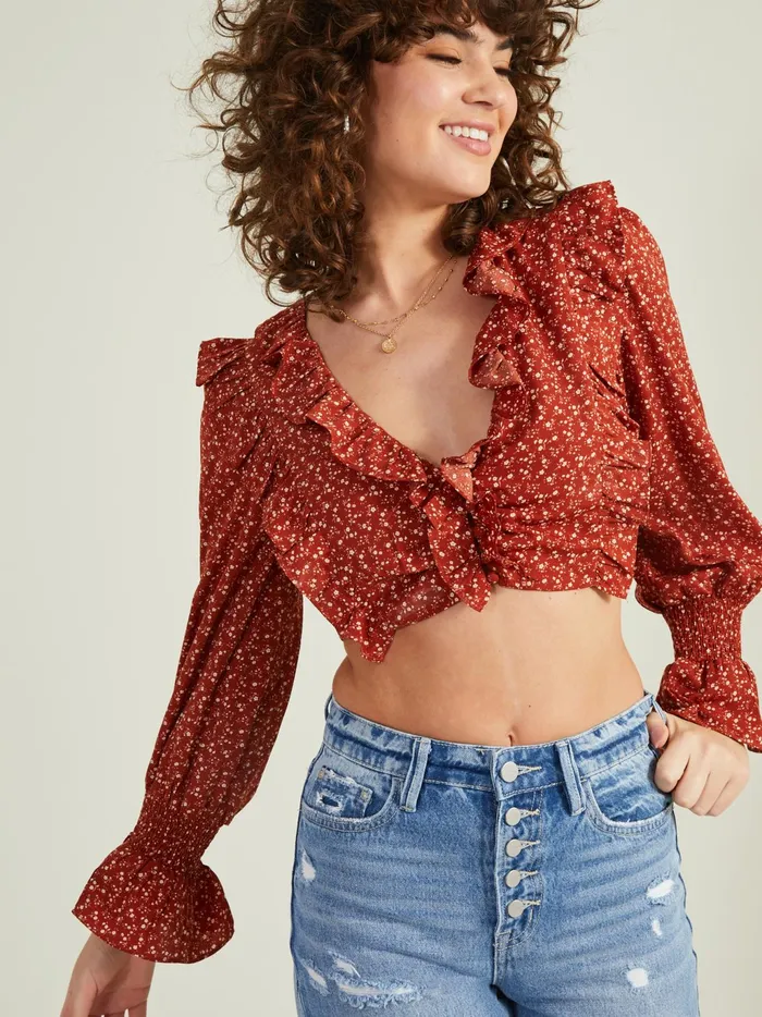 Women Altar039d State Blouses Lana Floral Ruffle Top Rust