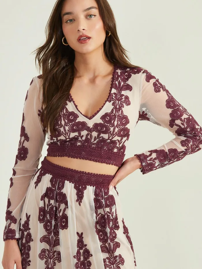 Women Altar039d State Blouses Maude Floral Top Winetasting