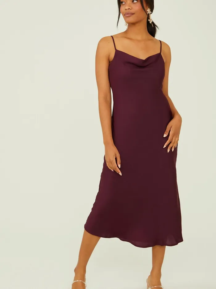 Women Altar039d State Casual Blythe Satin Slip Midi Dress Winetasting