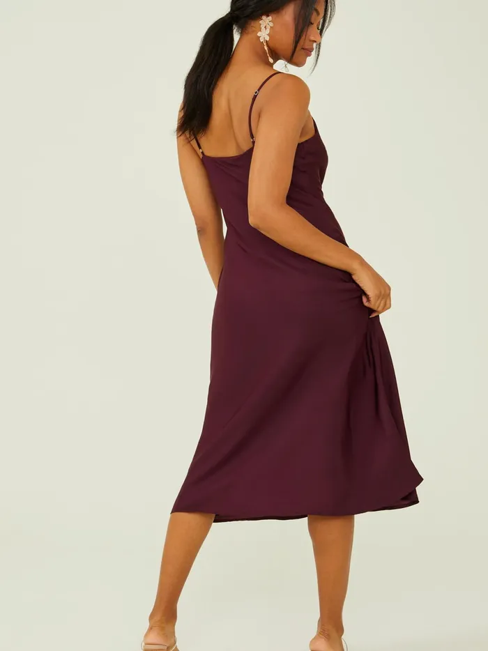 Women Altar039d State Casual Blythe Satin Slip Midi Dress Winetasting