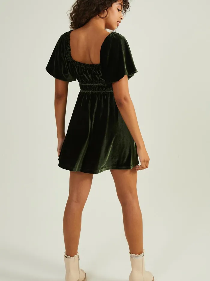 Women Altar039d State Casual Rose Velvet Babydoll Dress Green