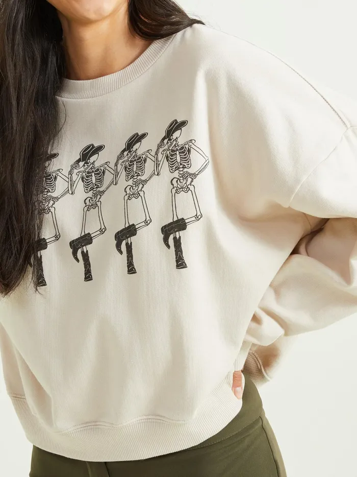Women Altar039d State Graphics Cowboy Skeleton Sweatshirt Sand