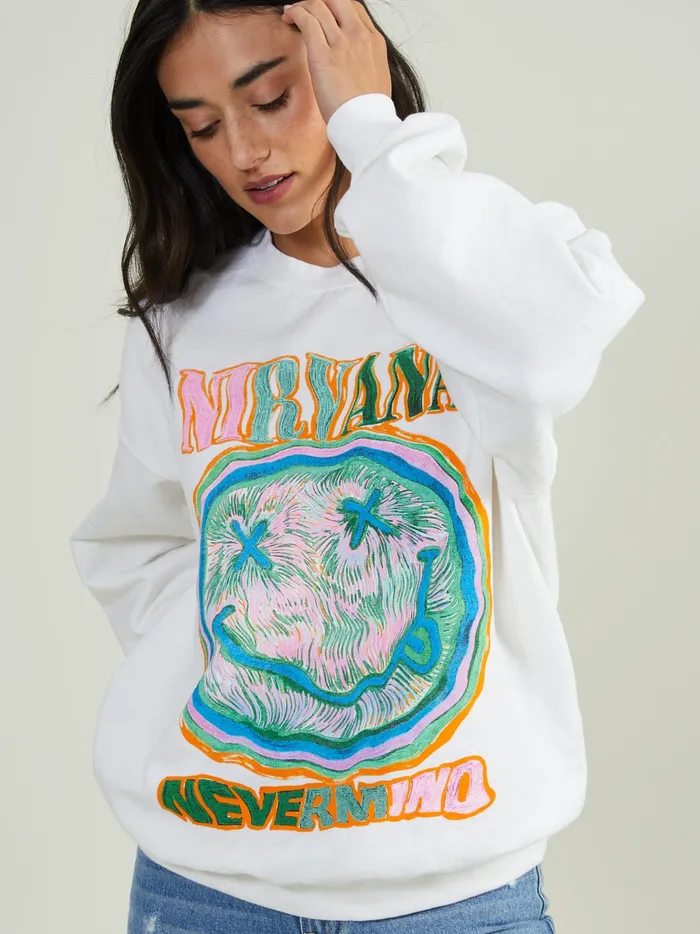 Women Altar039d State Graphics Nirvana Nevermind Oversized Sweatshirt White