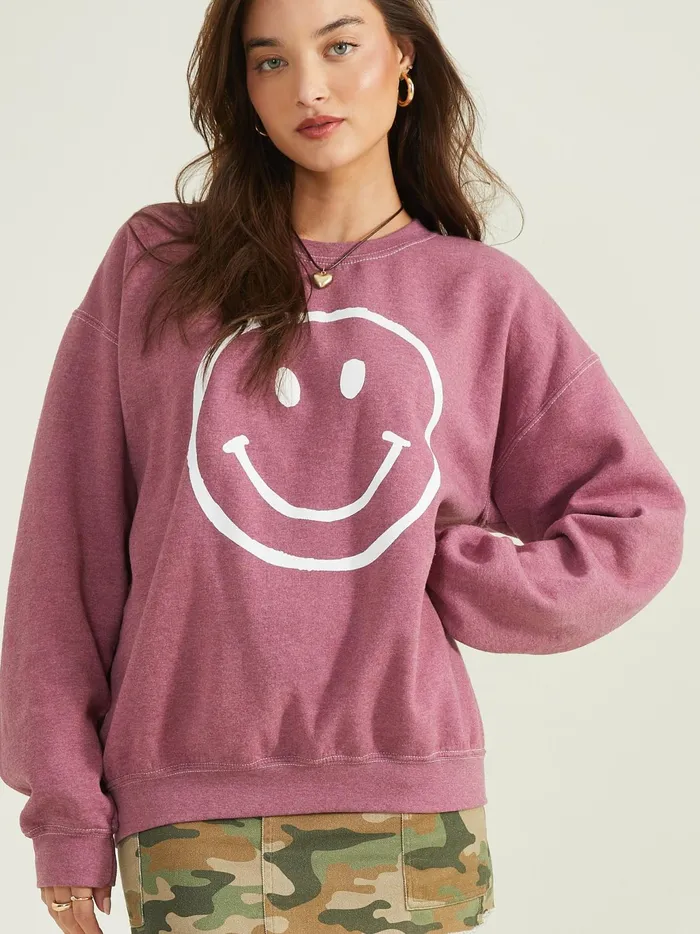 Women Altar039d State Graphics Smiley Oversized Sweatshirt Crushberry