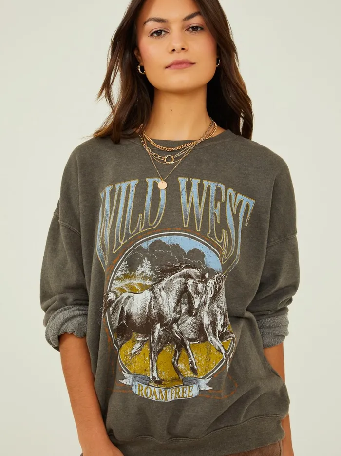 Women Altar039d State Graphics Wild West Oversized Sweatshirt Charcoal