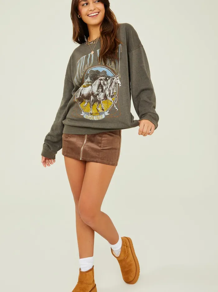 Women Altar039d State Graphics Wild West Oversized Sweatshirt Charcoal